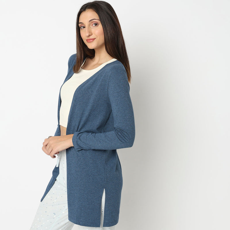 Women Wearing Regular Fit Solid Shrug