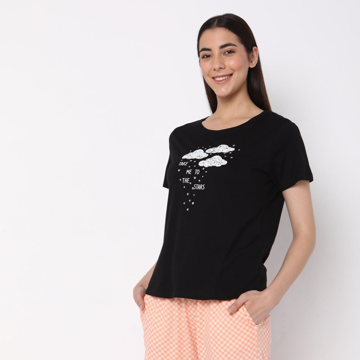 Women Wearing Regular Fit Printed Sleepwear Top