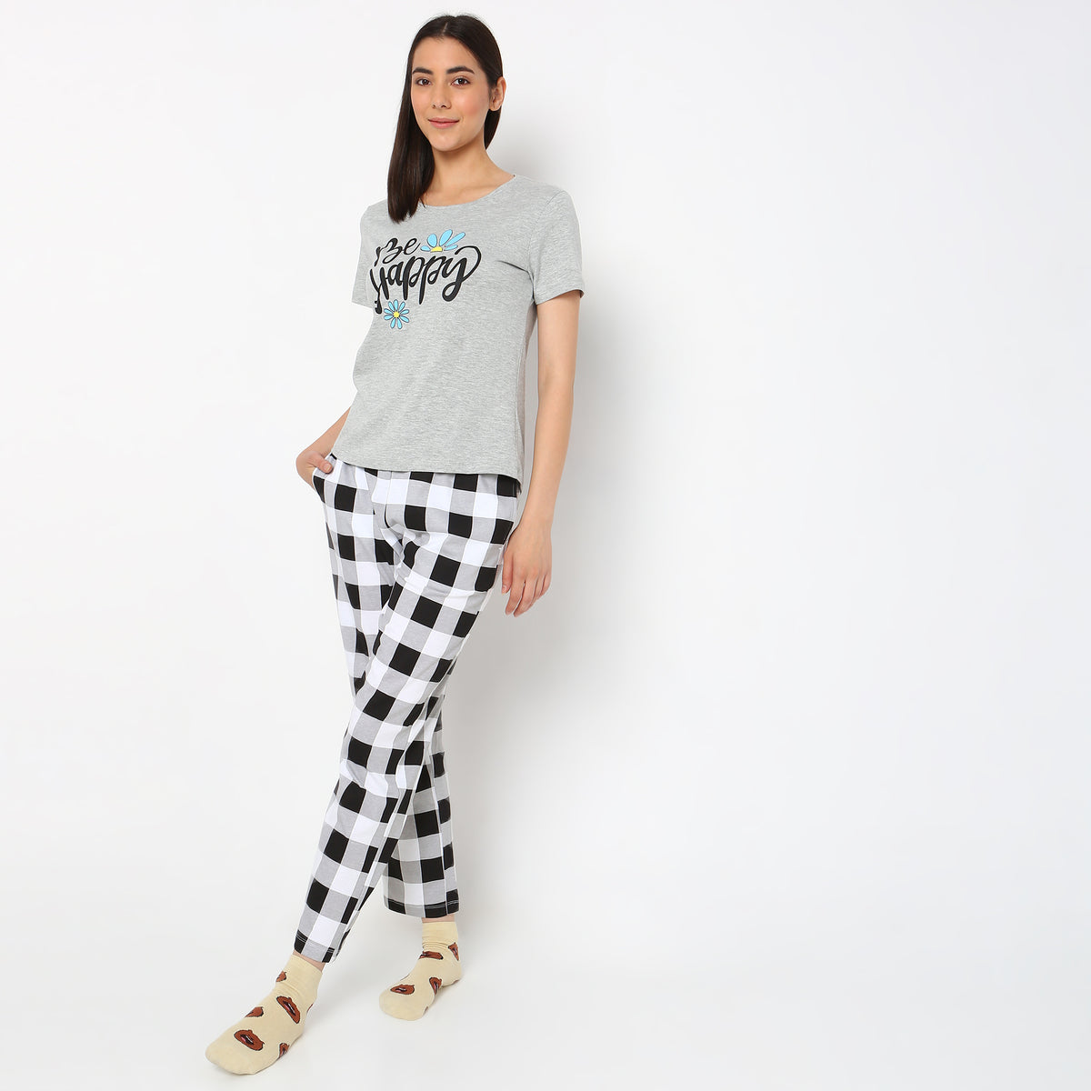 Women Wearing Regular Fit Printed Sleepwear Top