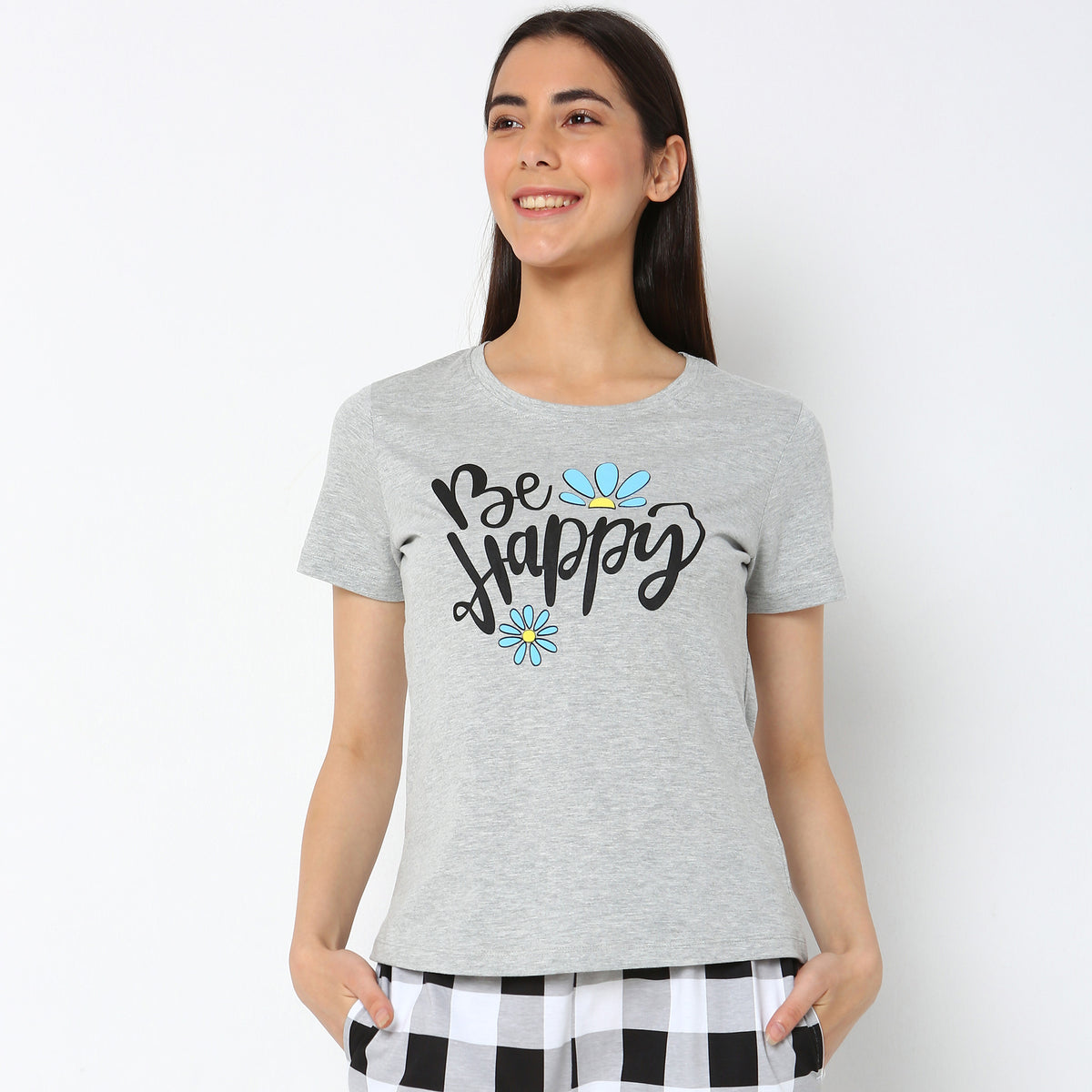 Women Wearing Regular Fit Printed Sleepwear Top