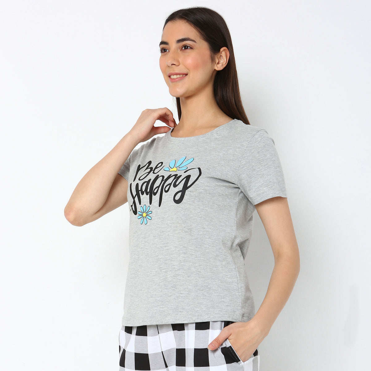 Women Wearing Regular Fit Printed Sleepwear Top