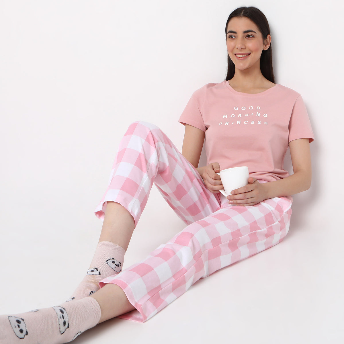 Women Wearing Regular Fit Printed Sleepwear Top