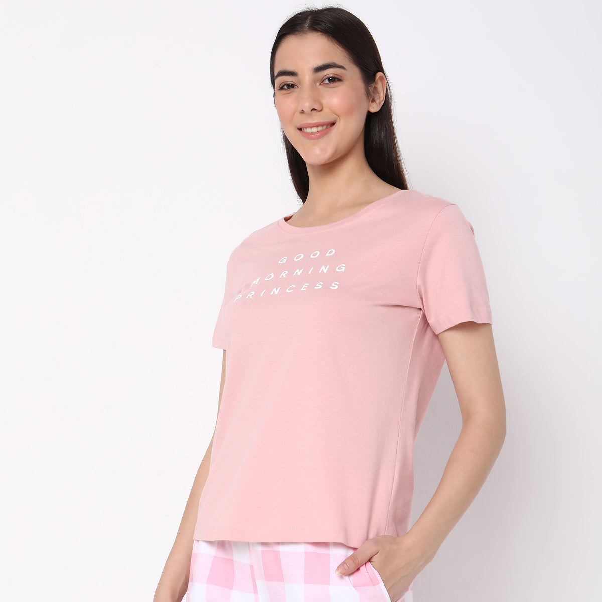 Women Wearing Regular Fit Printed Sleepwear Top