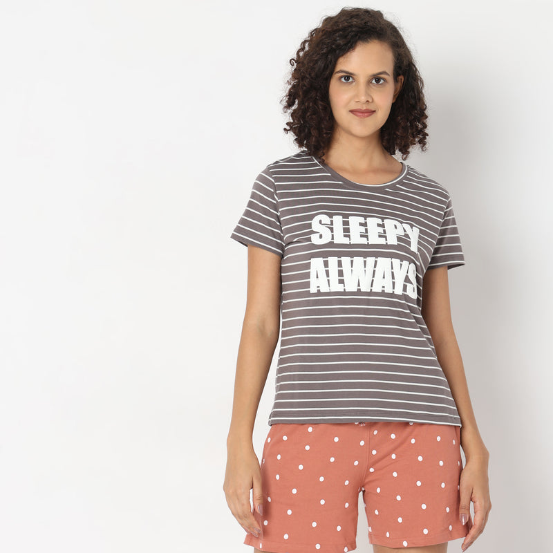 Regular Fit Striped Sleepwear Top