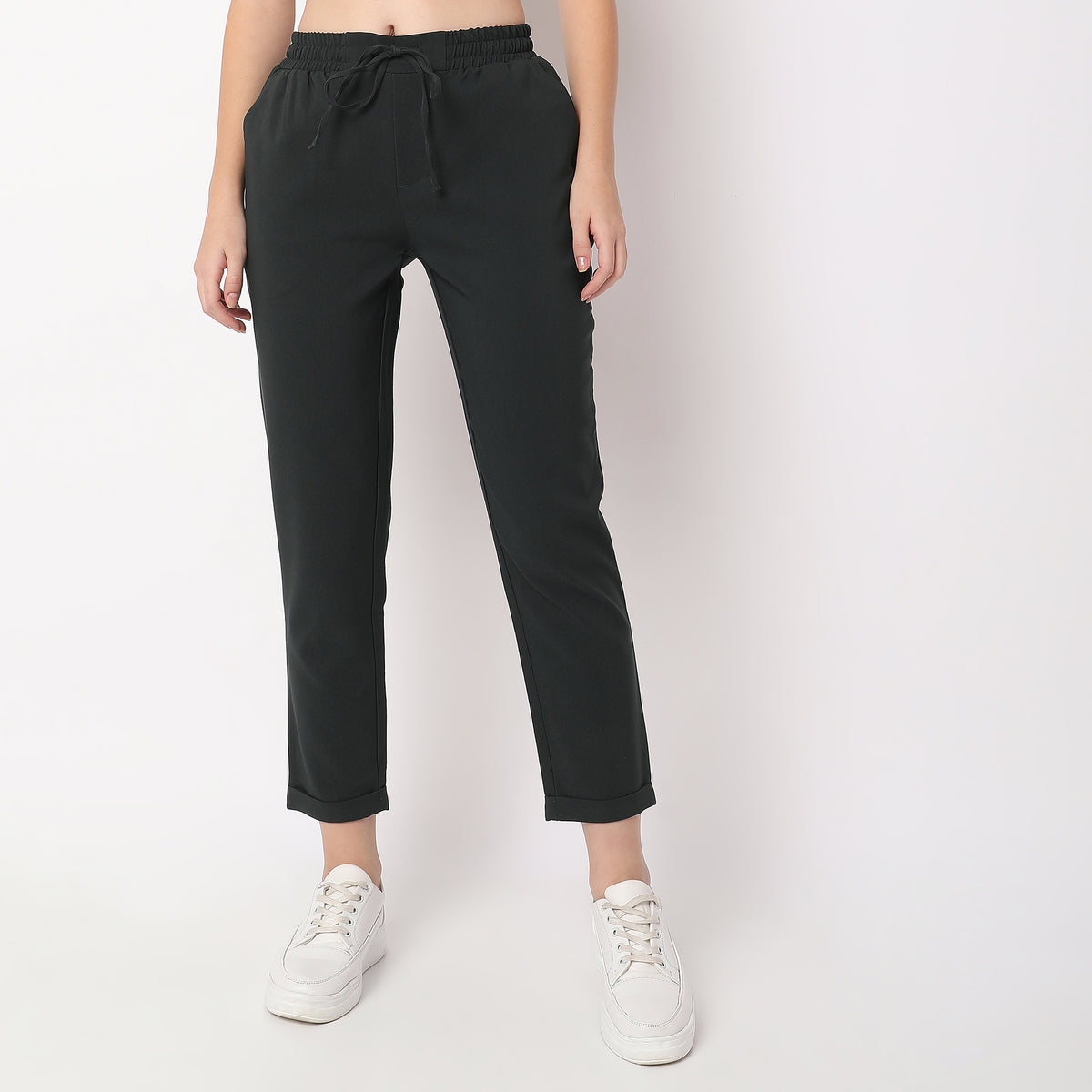 Regular Fit Solid High Rise Trousers