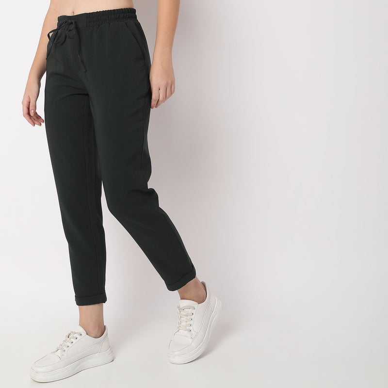 Regular Fit Solid High Rise Trousers