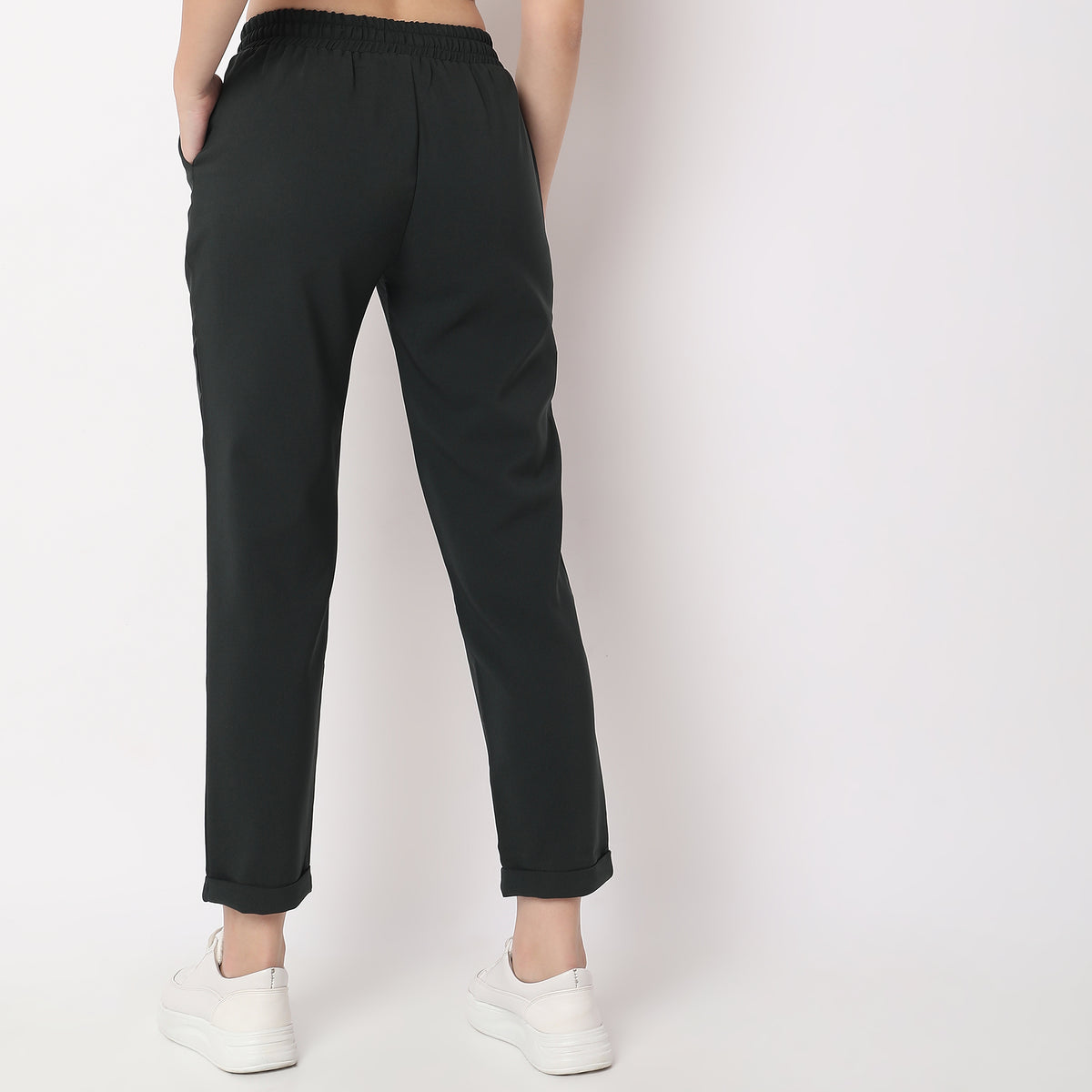 Regular Fit Solid High Rise Trousers