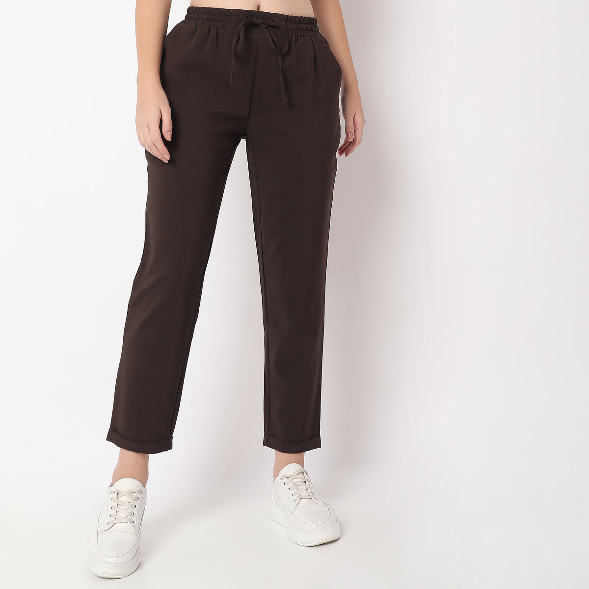 Regular Fit Solid High Rise Trousers