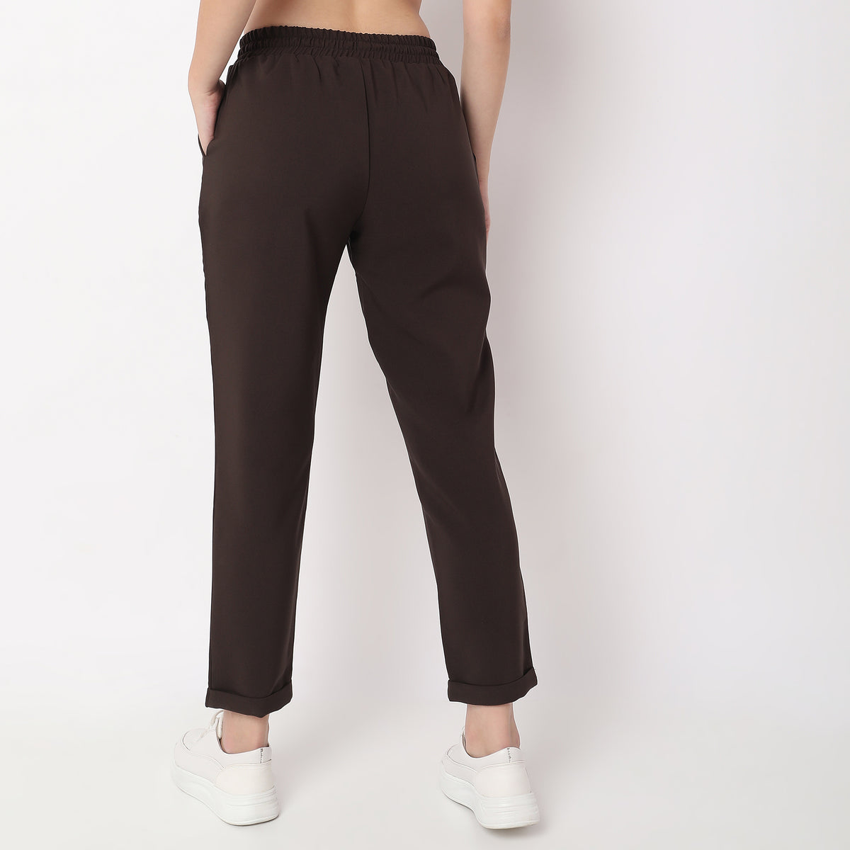 Regular Fit Solid High Rise Trousers