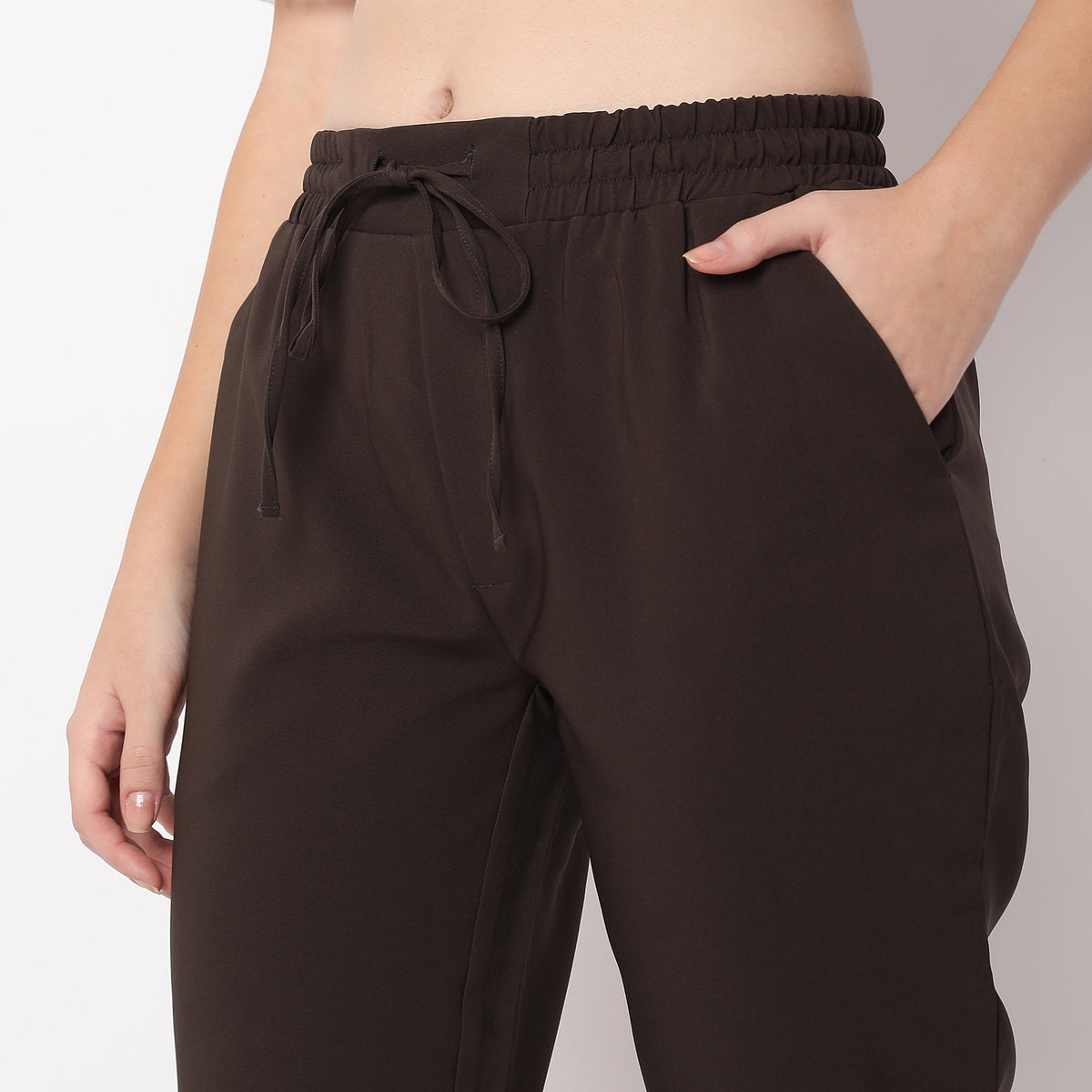 Regular Fit Solid High Rise Trousers