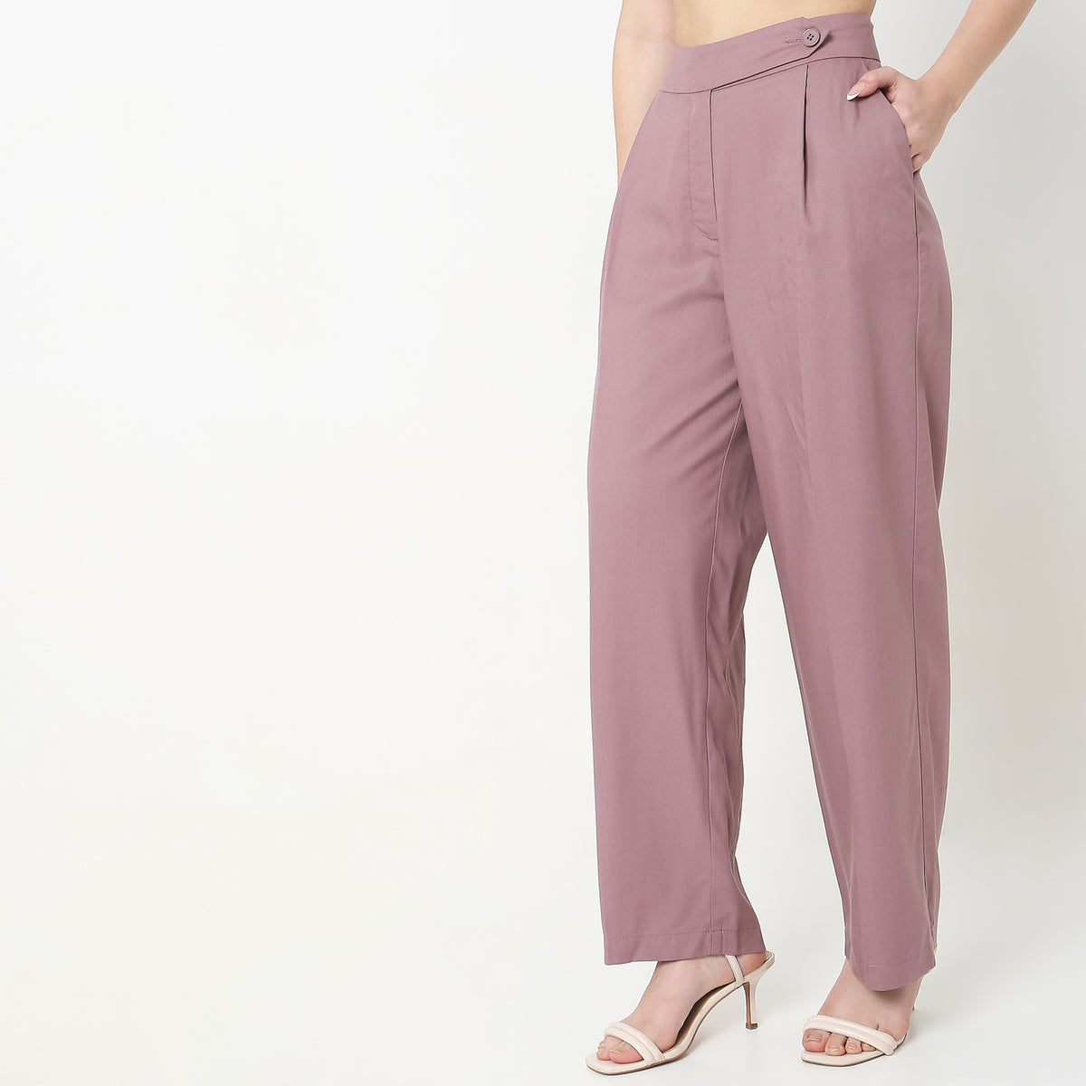 Regular Fit Solid Mid Rise Trousers