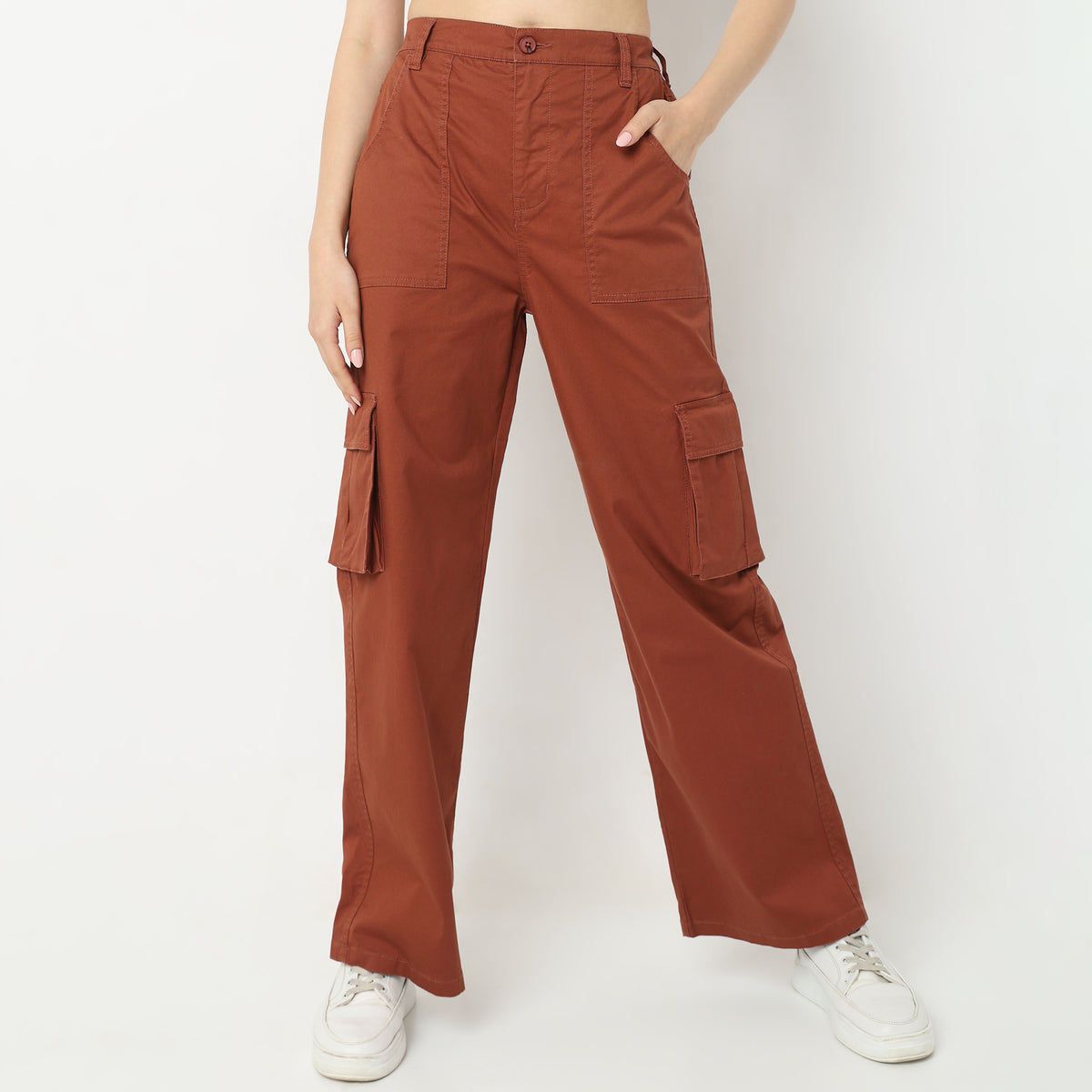 Regular Fit Solid High Rise Trousers