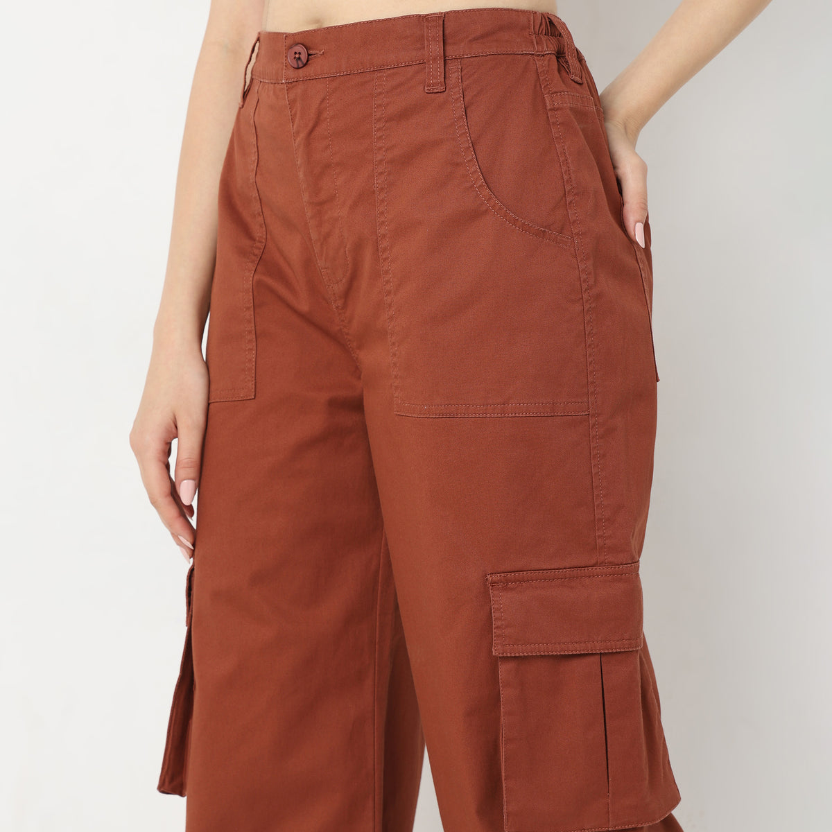 Regular Fit Solid High Rise Trousers