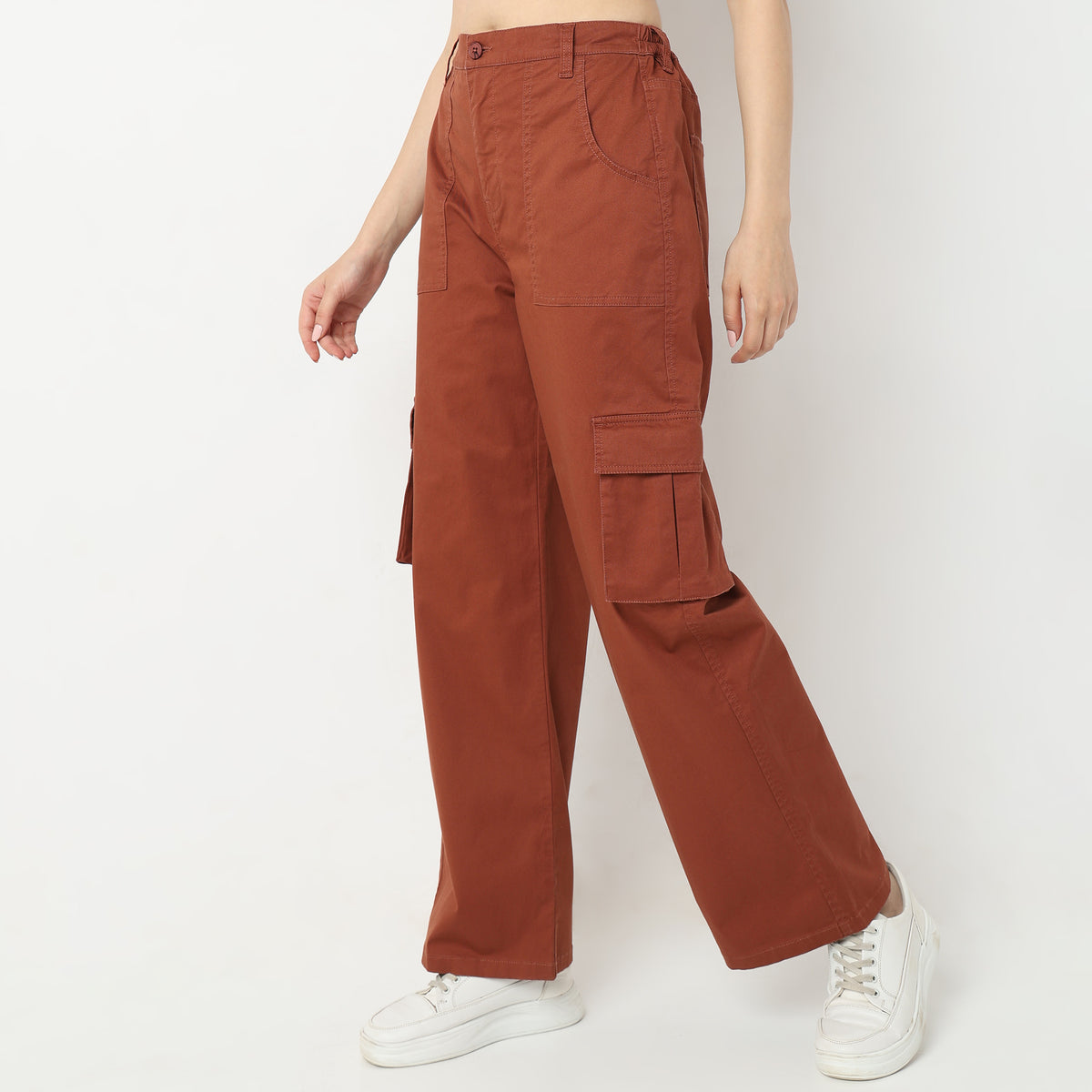 Regular Fit Solid High Rise Trousers