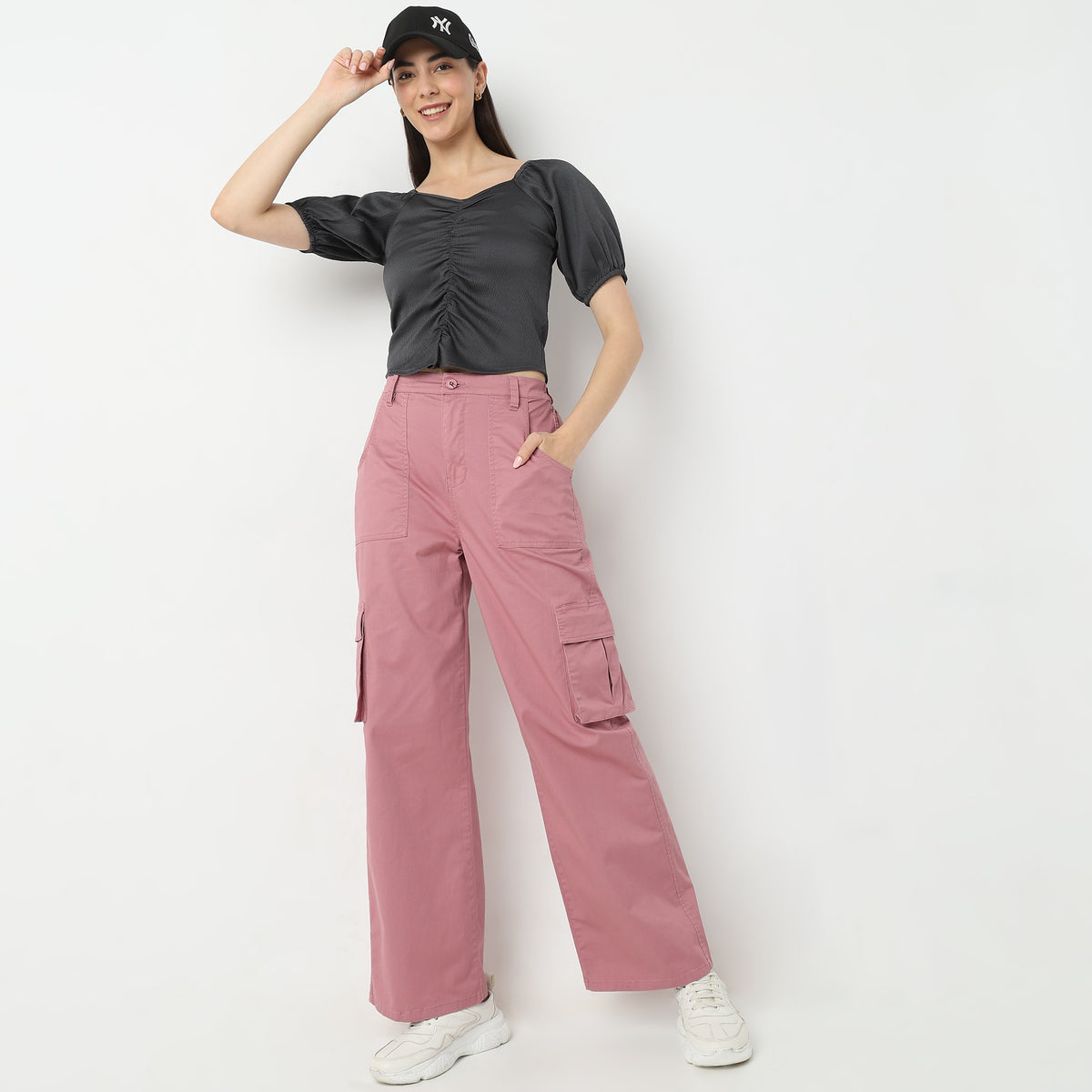 Regular Fit Solid High Rise Trousers