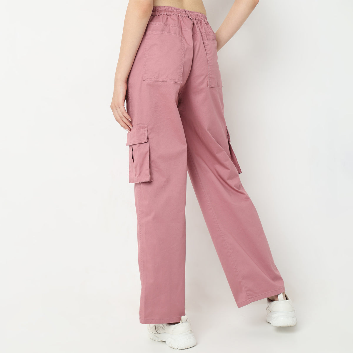 Regular Fit Solid High Rise Trousers