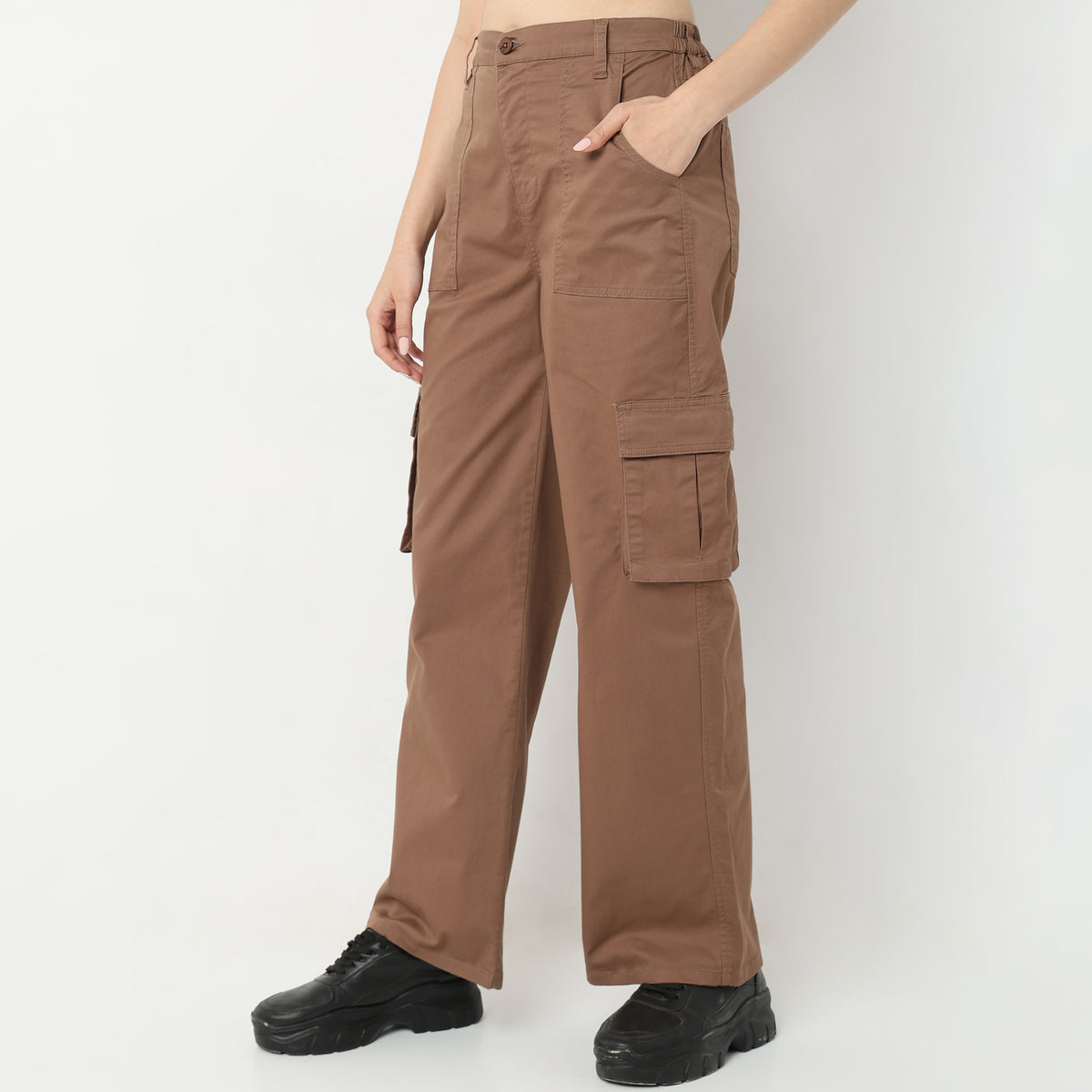 Regular Fit Solid High Rise Trousers