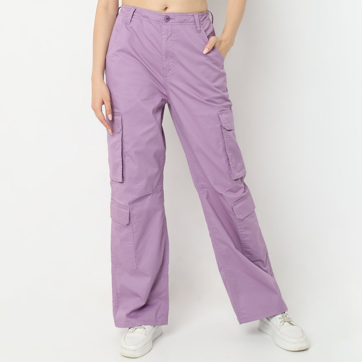 Regular Fit Solid High Rise Trousers