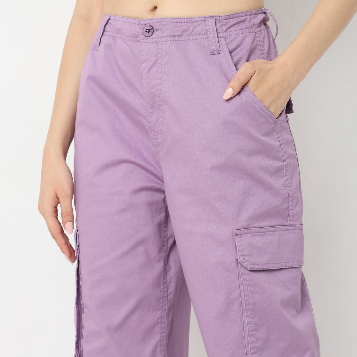 Regular Fit Solid High Rise Trousers