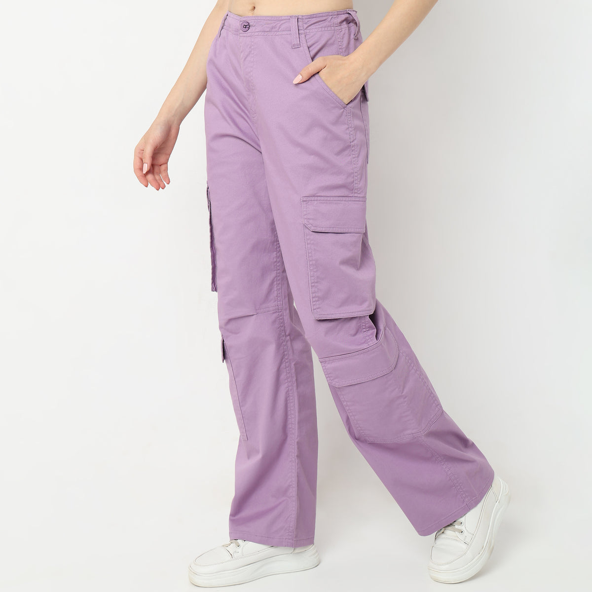 Regular Fit Solid High Rise Trousers