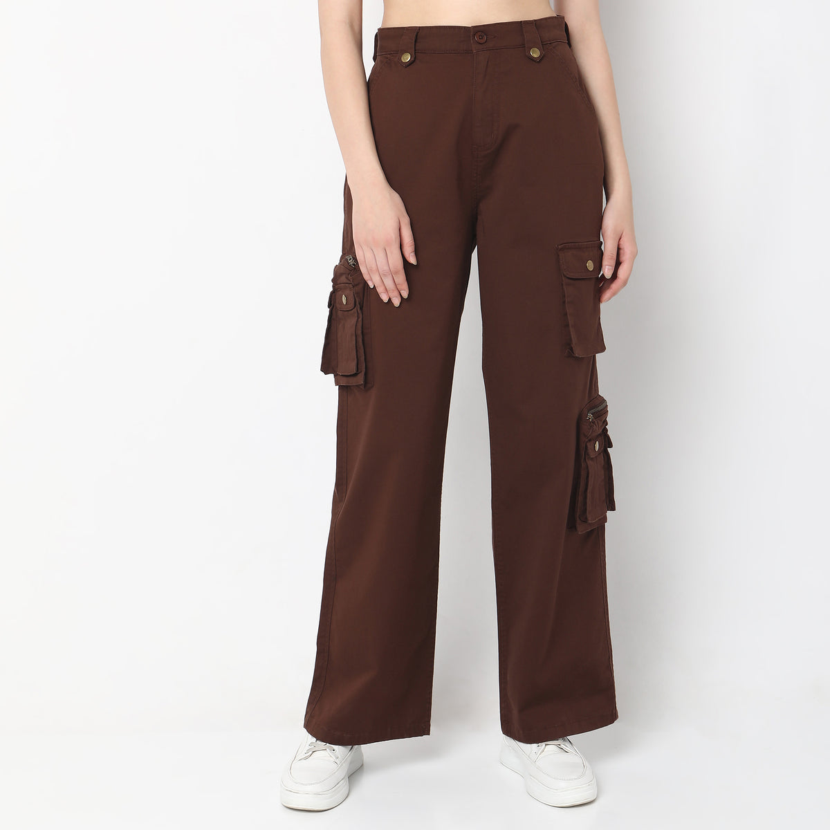 Regular Fit Solid High Rise Trousers