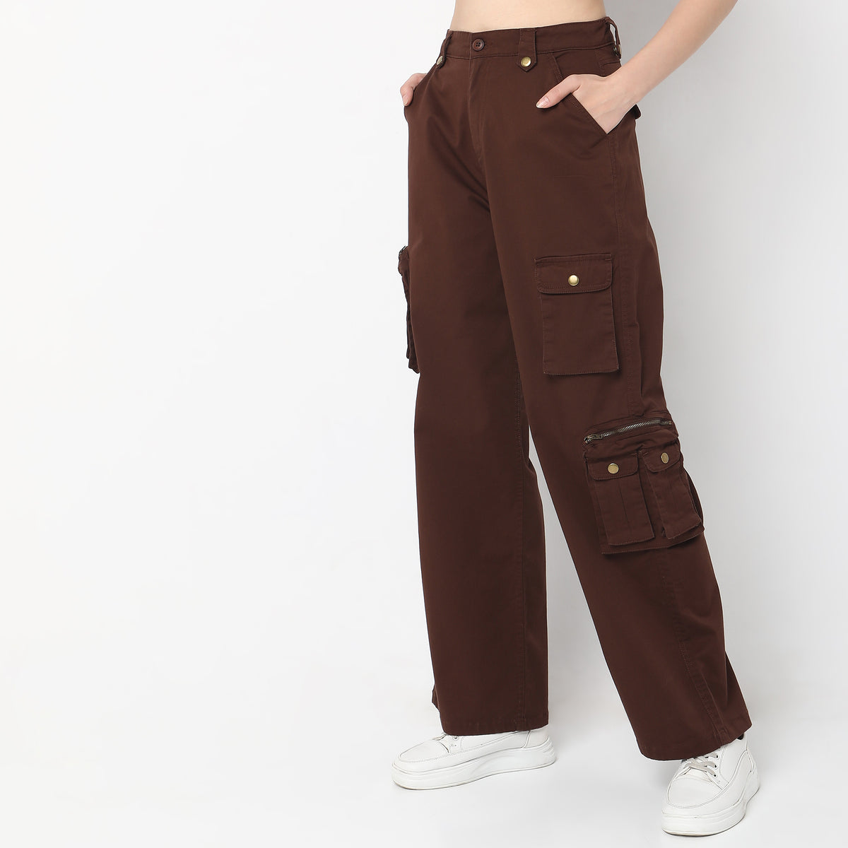 Regular Fit Solid High Rise Trousers