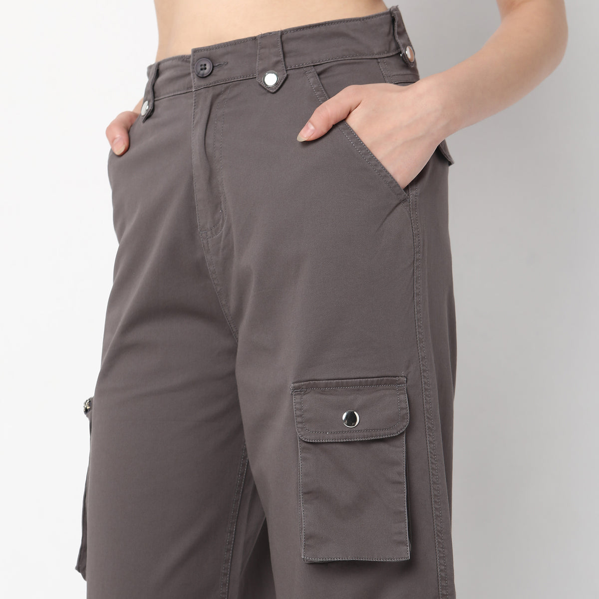 Regular Fit Solid High Rise Trousers