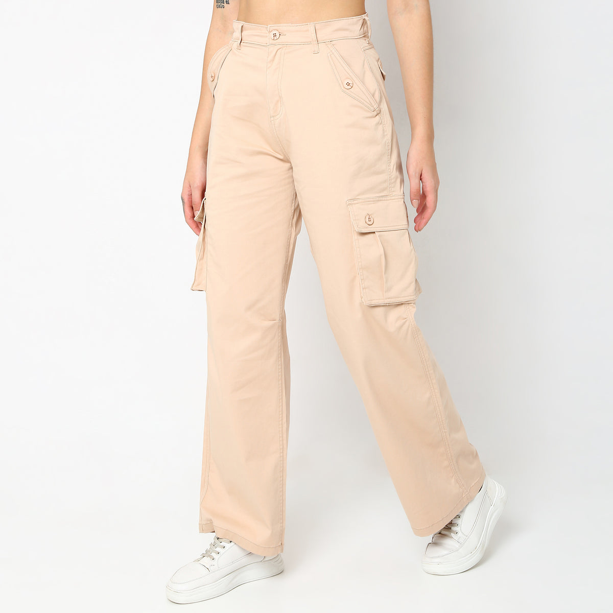 Regular Fit Solid High Rise Trousers