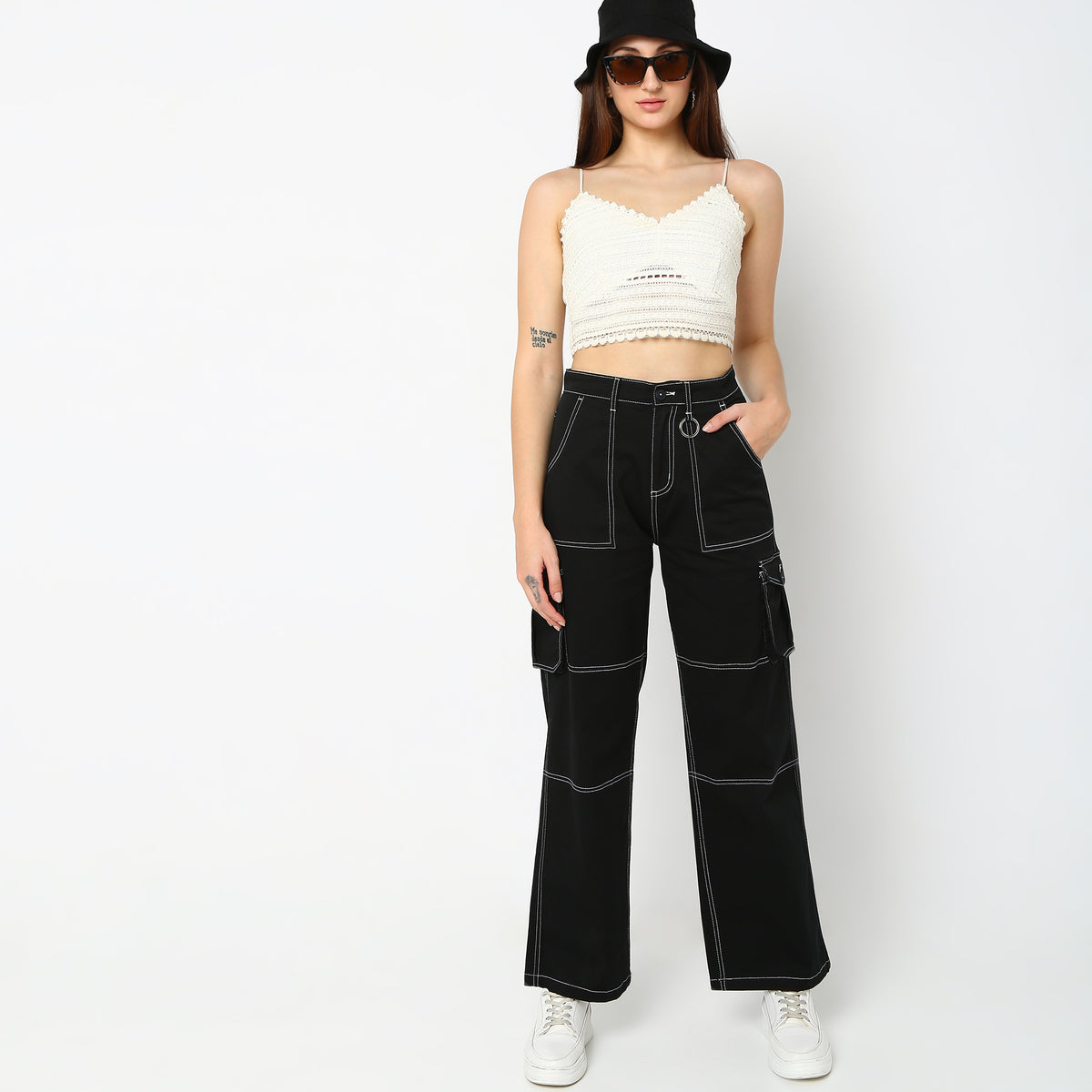 Regular Fit Solid High Rise Trousers