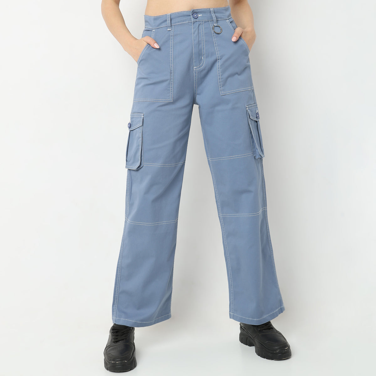 Regular Fit Solid High Rise Trousers