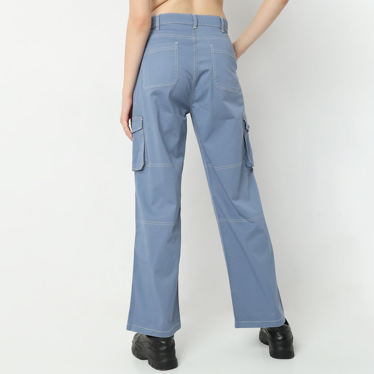 Regular Fit Solid High Rise Trousers