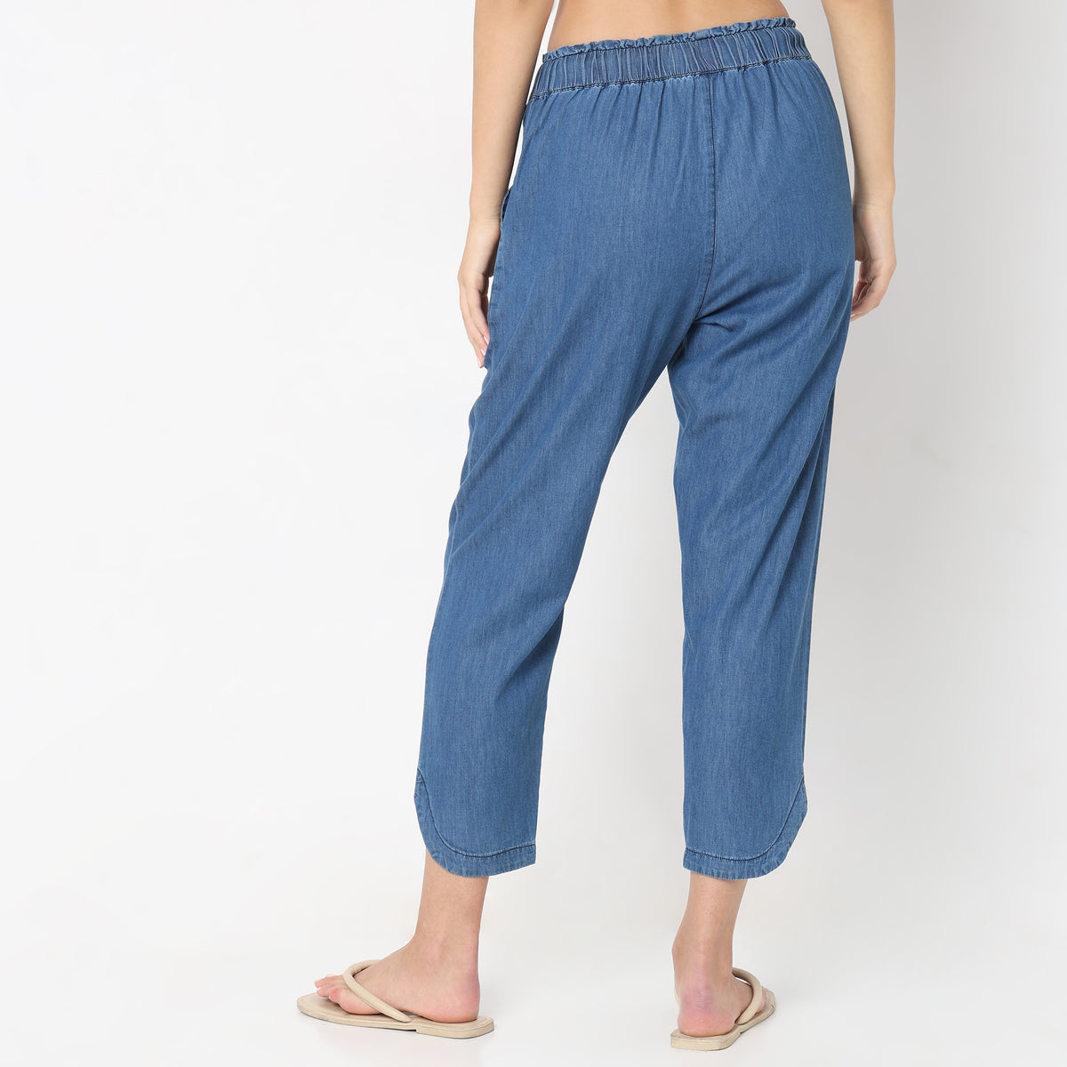 Regular Fit Solid High Rise Trousers