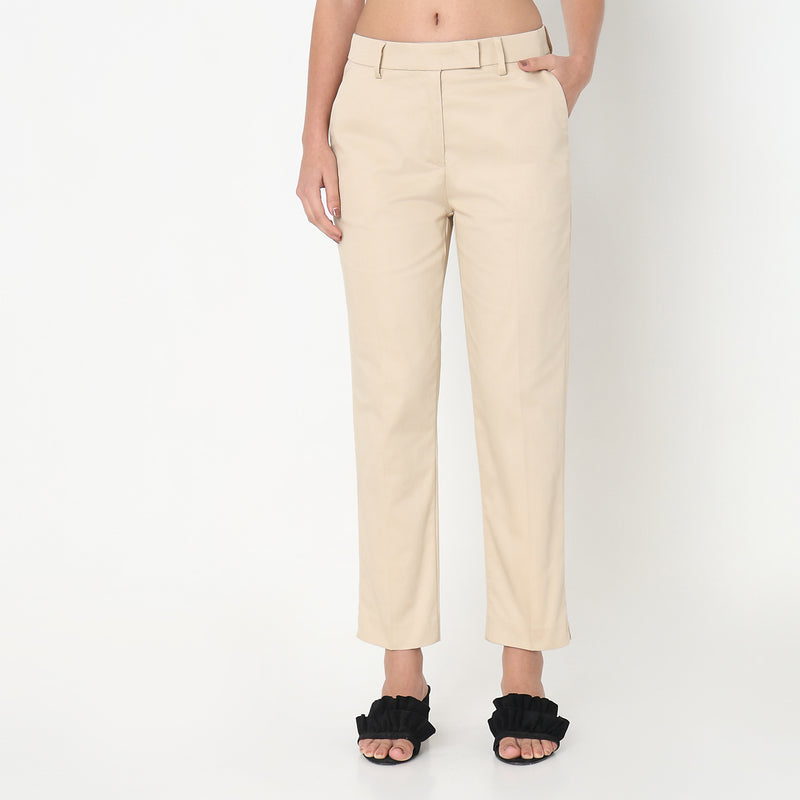 Regular Fit Solid Mid Rise Trousers