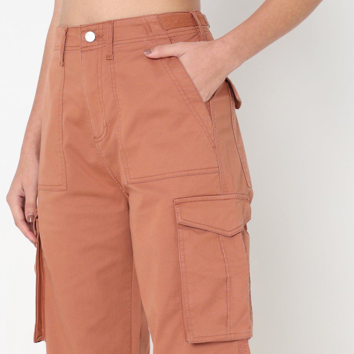 Flare Fit Solid High Rise Cargos