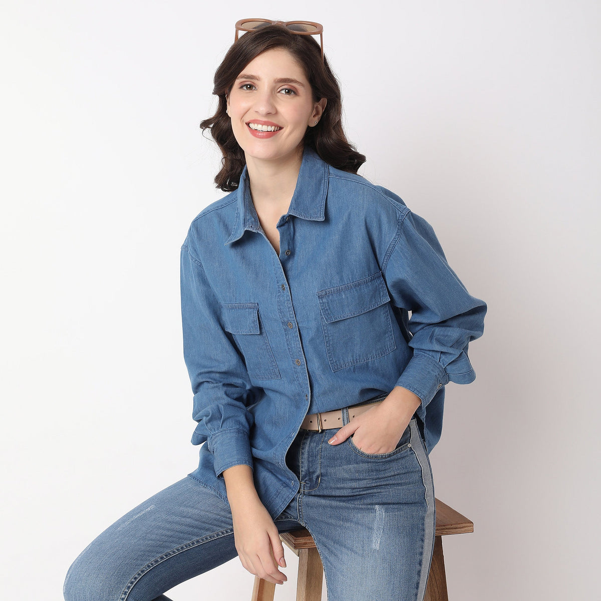 Women Wearing Regular Fit Solid Shirt