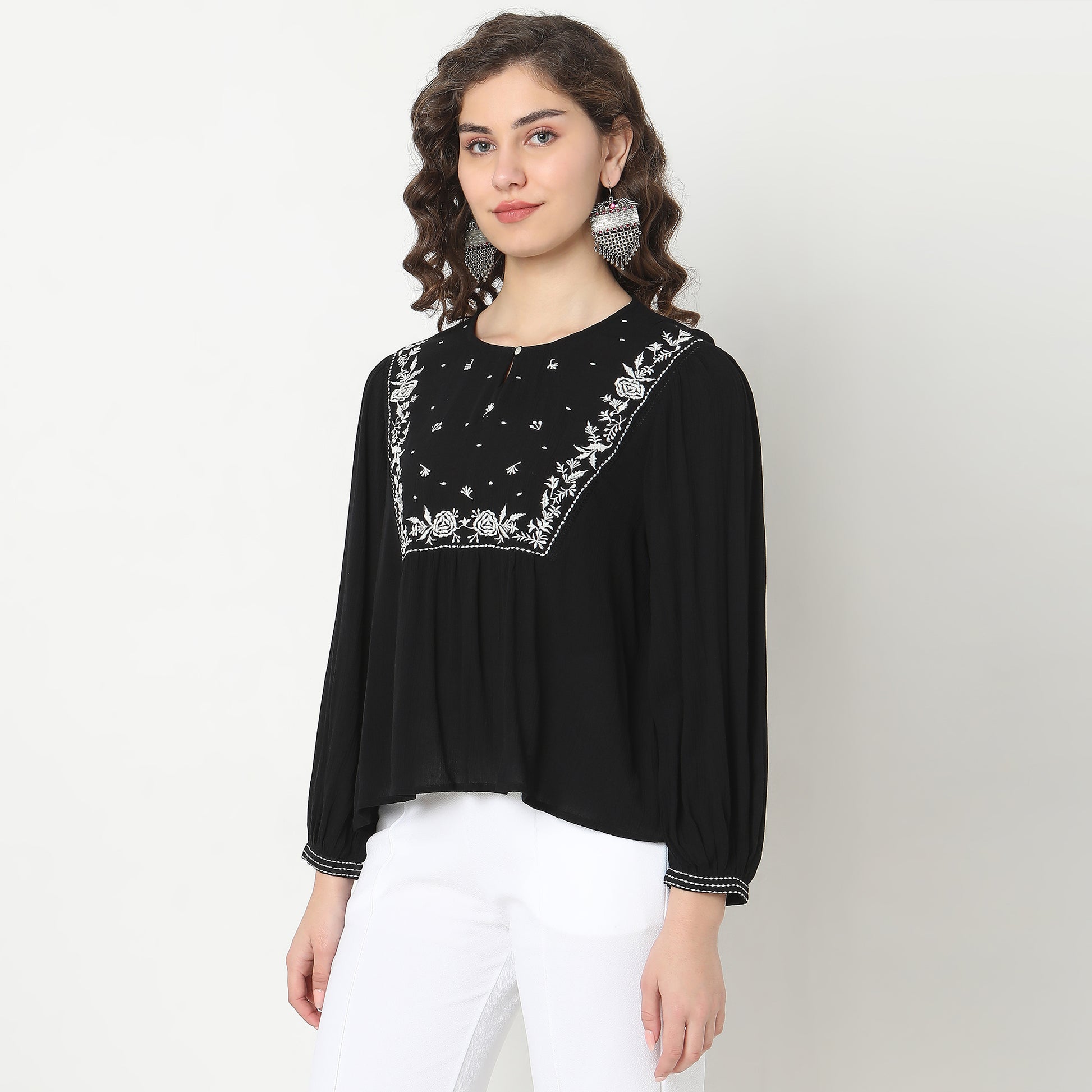 Regular Fit Embroidered Top