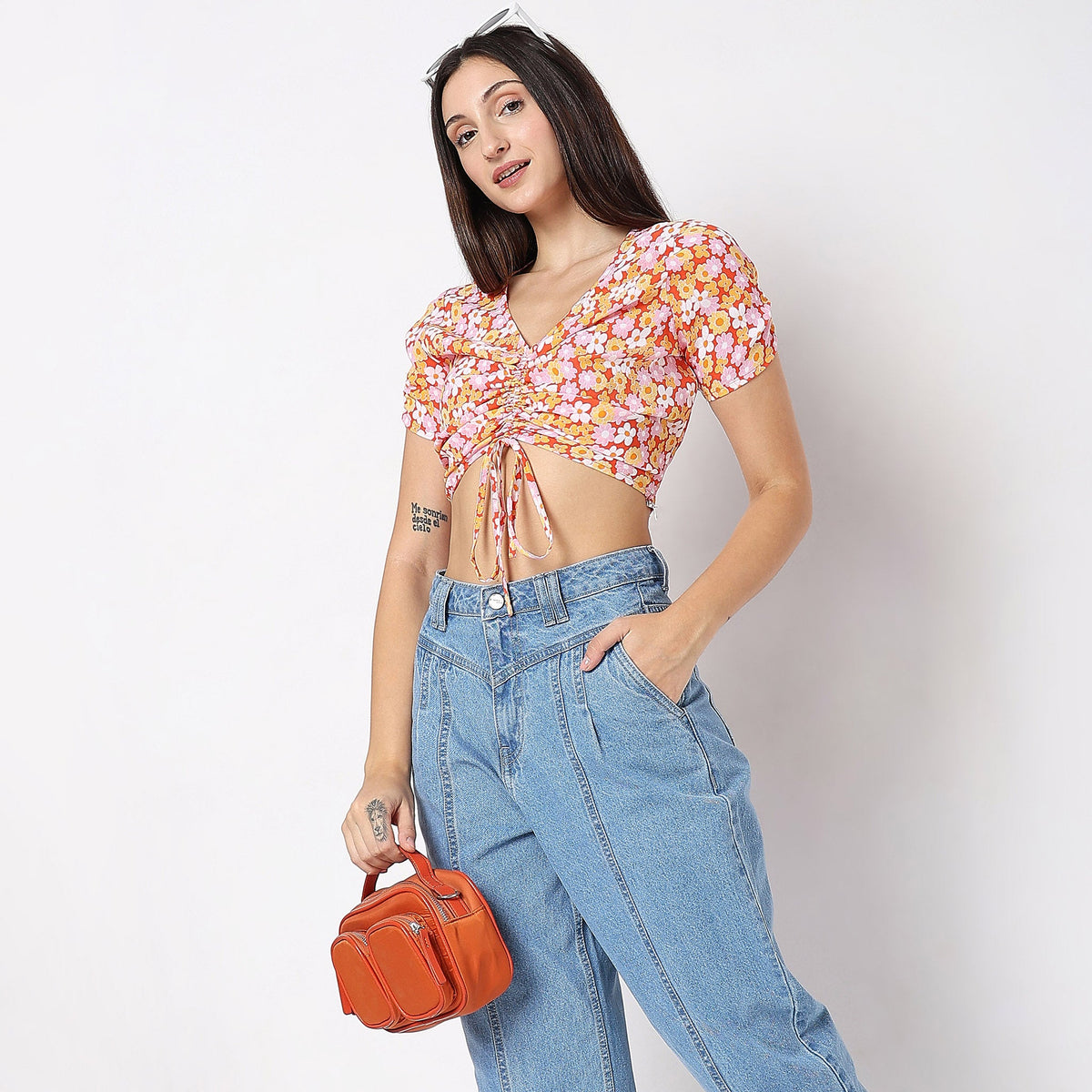 Women Wearing Regular Fit Floral Crop Top