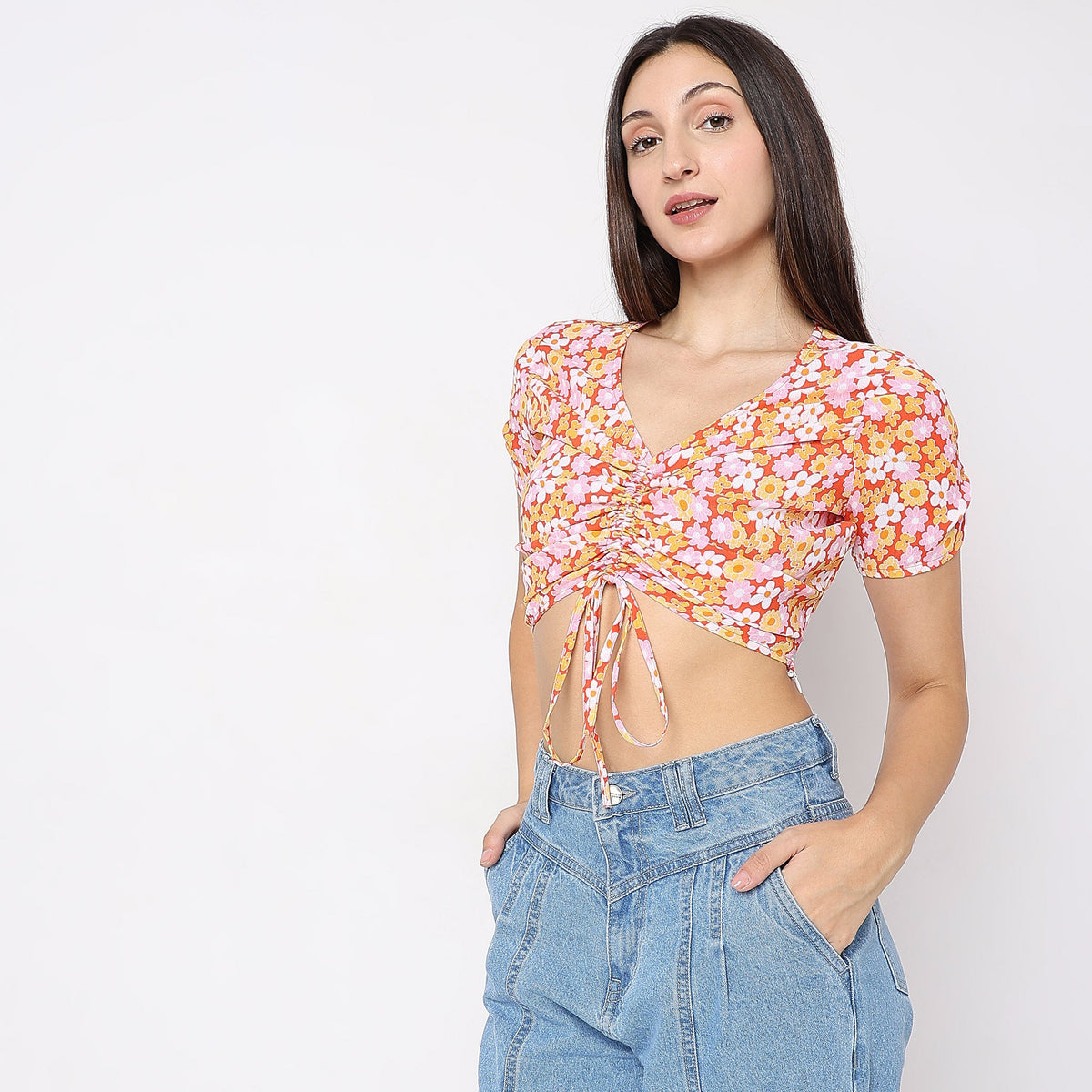 Women Wearing Regular Fit Floral Crop Top