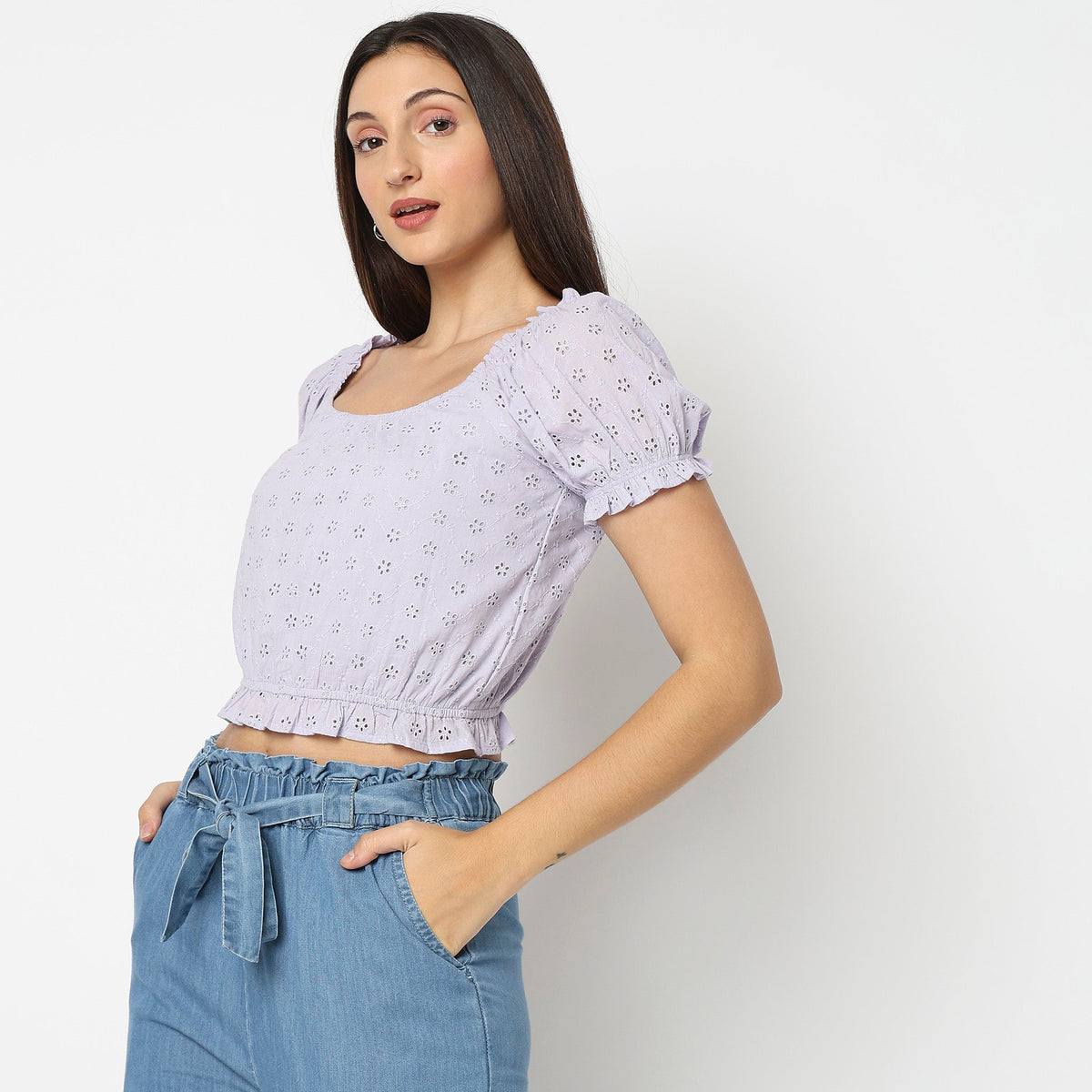 Women Wearing Regular Fit Solid Top