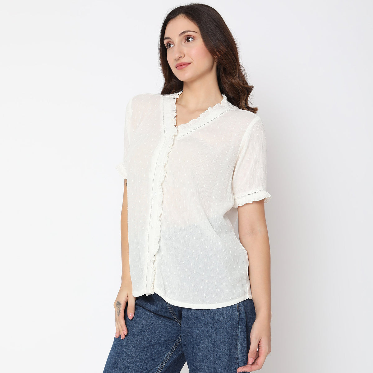 Women Wearing Regular Fit Solid Top