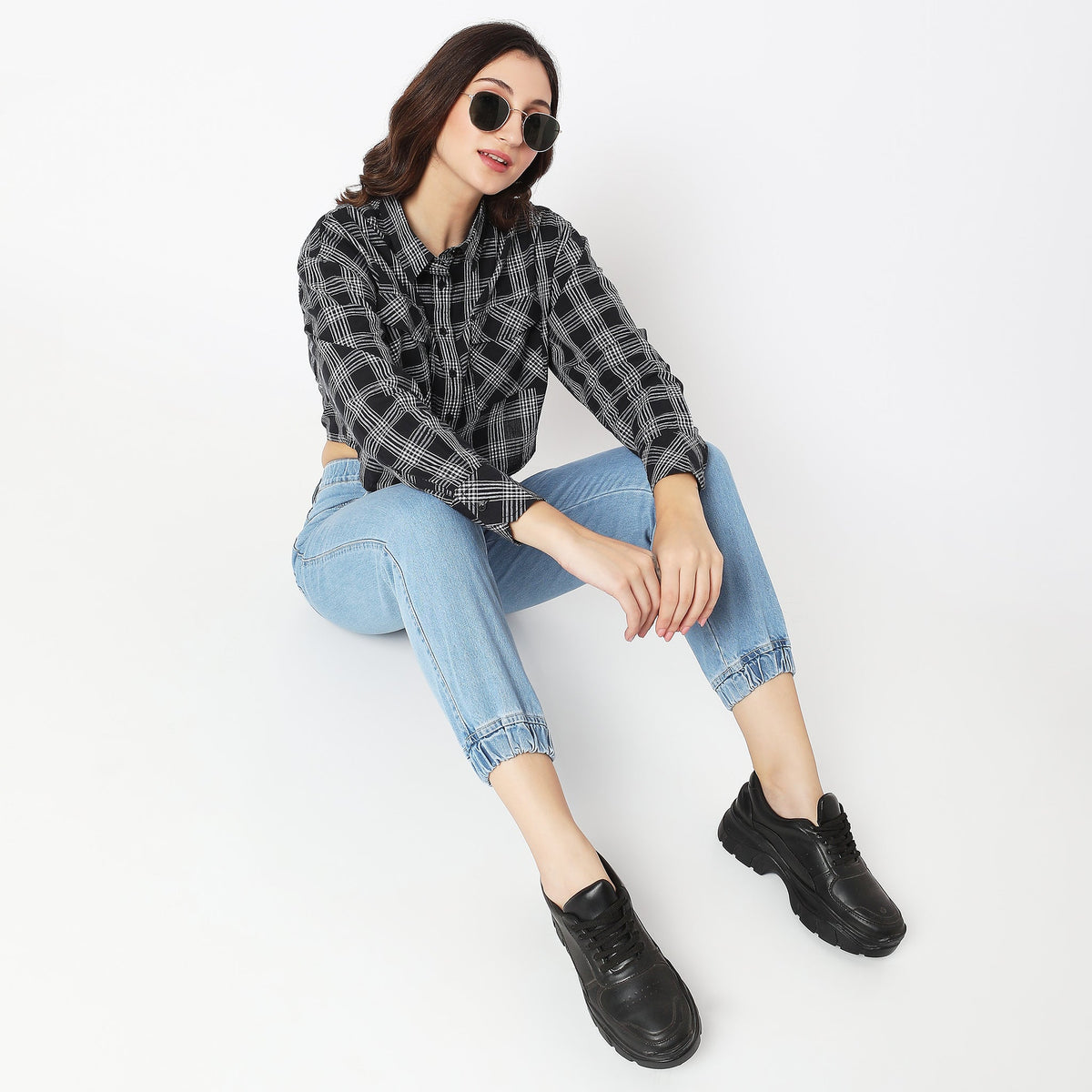 Women Wearing Regular Fit Checkered Shirt