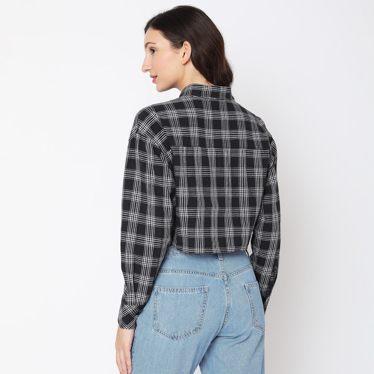 Women Wearing Regular Fit Checkered Shirt