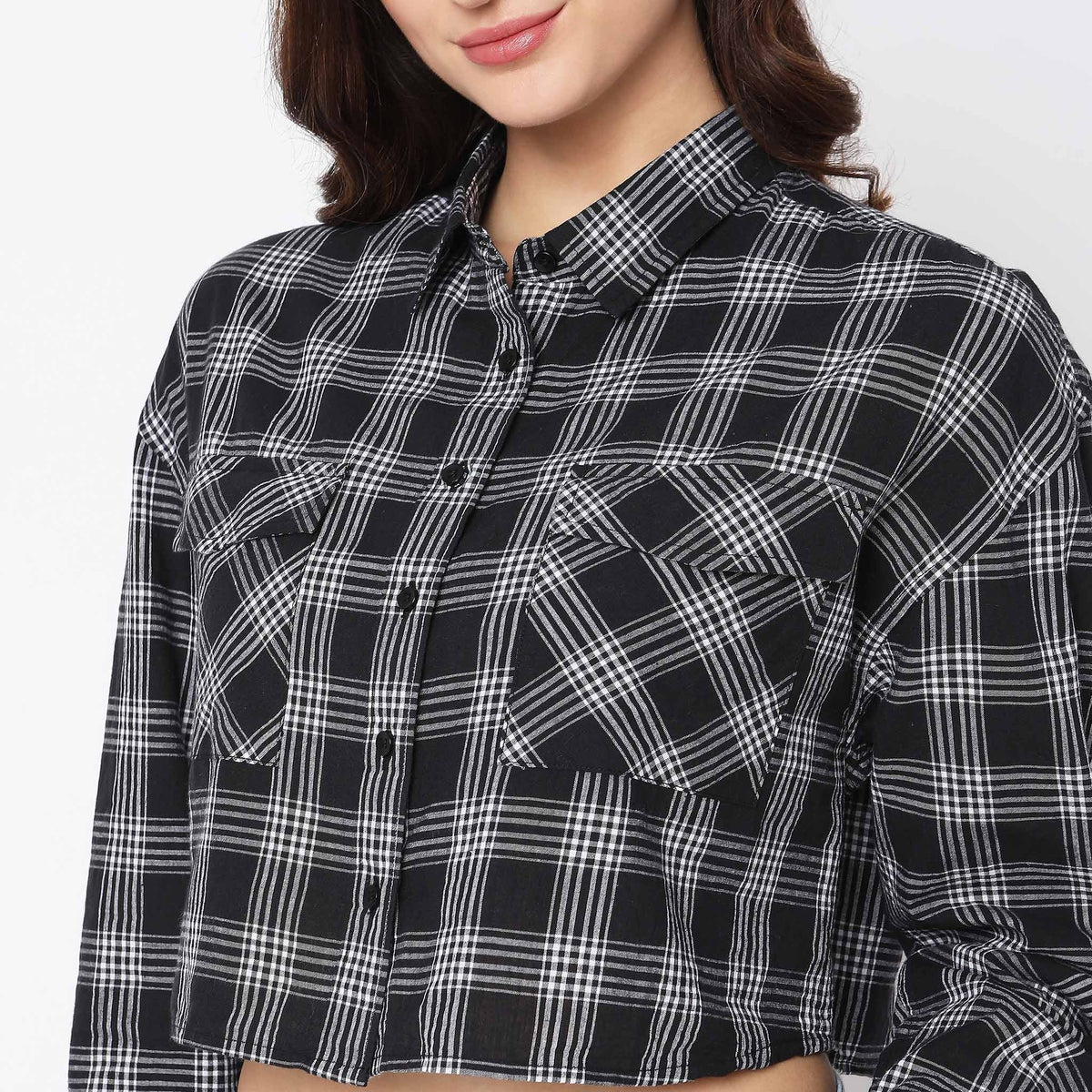 Women Wearing Regular Fit Checkered Shirt