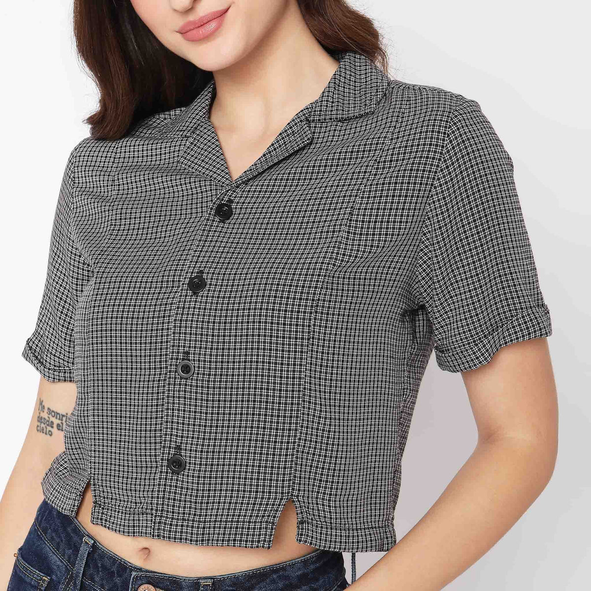 Women Wearing Regular Fit Checkered Top