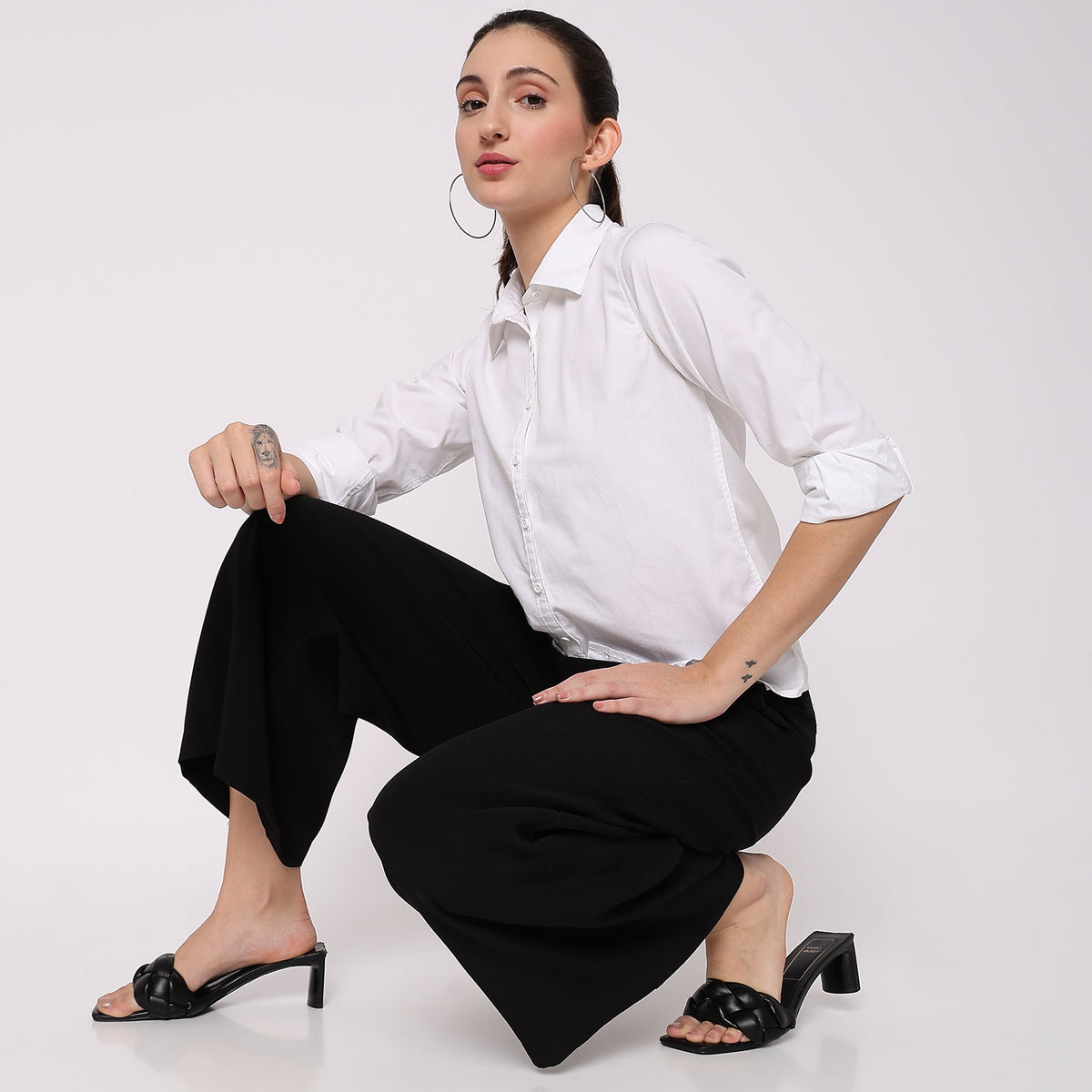 Women Wearing Regular Fit Solid Shirt