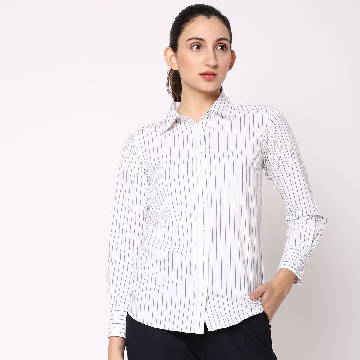 Women Wearing Regular Fit Striped Shirt