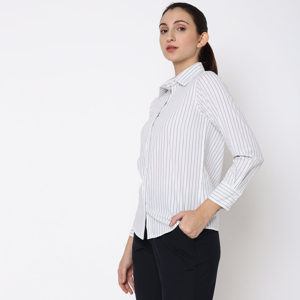 Women Wearing Regular Fit Striped Shirt