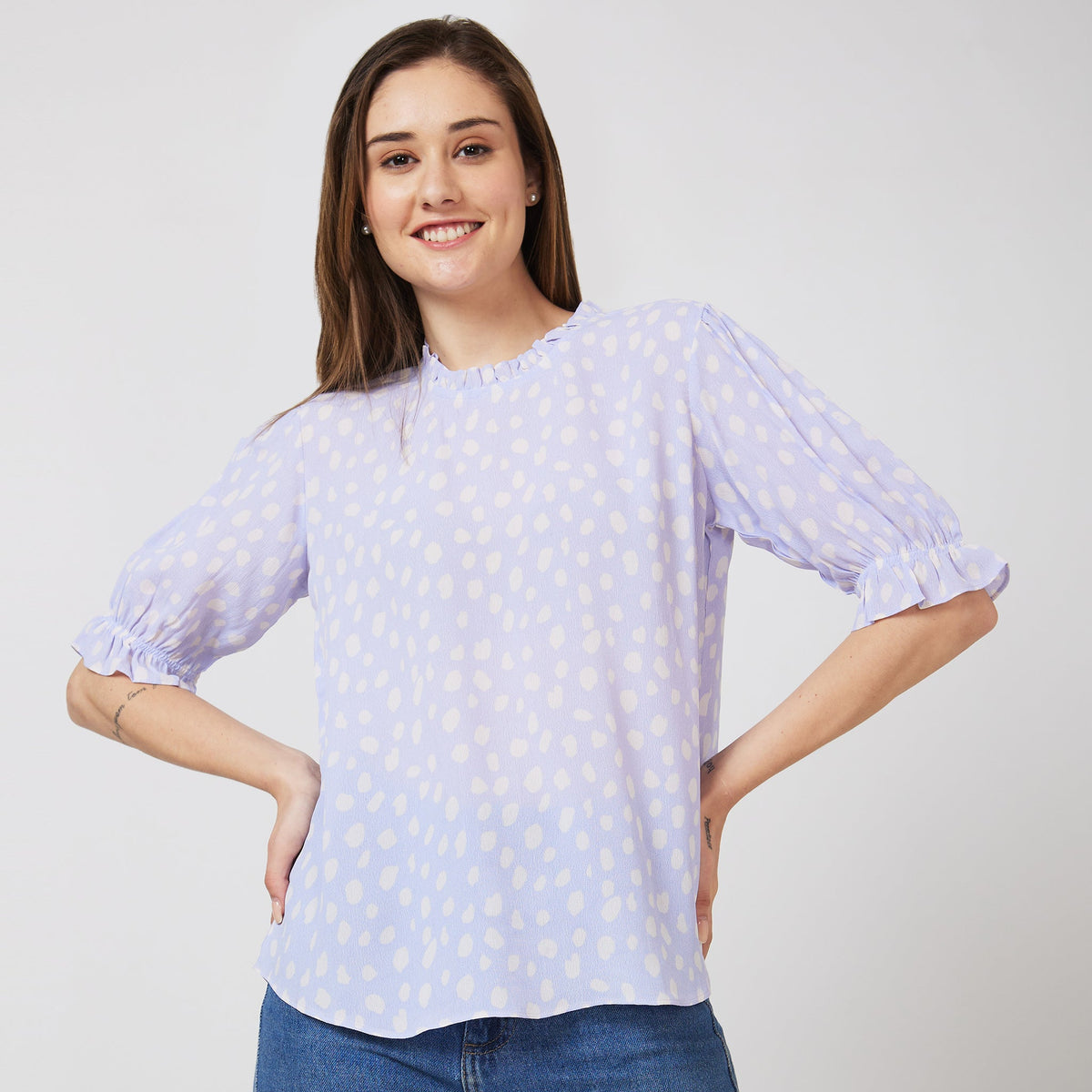 Women Wearing Regular Fit Block Print Top