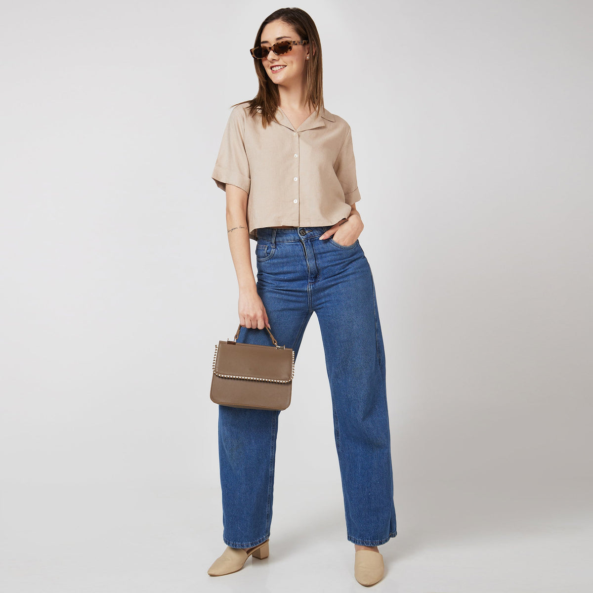 Women Wearing Boxy Fit Solid Shirt