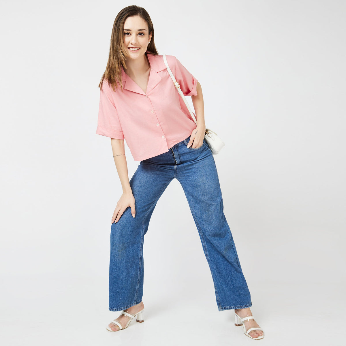 Women Wearing Boxy Fit Solid Shirt